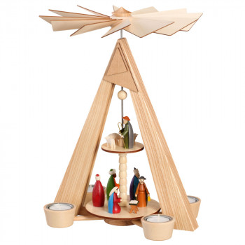 Teelichtpyramide - natur, 2 Stock, Christi Geburt