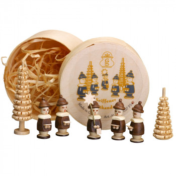 Spanschachtel - "5 Kurrendefiguren mit Bäumchen, natur"