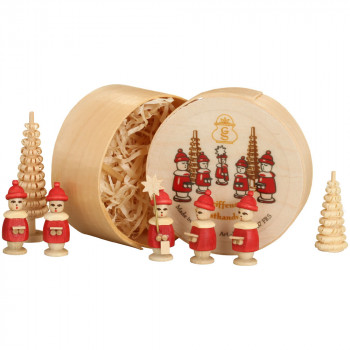 Spanschachtel - "5 Kurrendefiguren mit Bäumchen, rot"