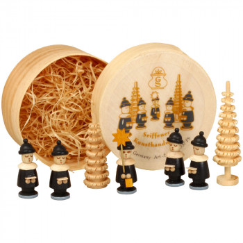 Spanschachtel - "5 Kurrendefiguren mit Bäumchen, schwarz"
